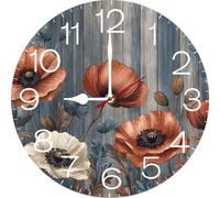 Vdenvileye Sunflowers In A Vase 10 inch Silent Non-Ticking Round Wooden Wall Clocks Battery Operated Quartz Analog Handing Clock for Bedroom Bathroom Kitchen Kids Living Room Decor