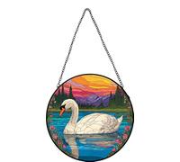 Vdenvileye Swan Stained Glass Window Hanging 20cm Sun Catcher Indoor Window Decoration for Porches Patios Gardens Other