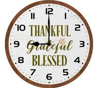 Vdenvileye Thankful Grateful Blessed Wall Clock for Living Room Decor 10 Inch Holiday Hanging Round Desk Clocks Silent Non-Ticking Battery Operated Easy to Read Bathroom Kitchen Office