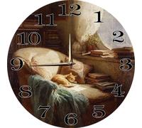 Vdenvileye The Cat Sleeping Through The Window Wall Clock for Living Room Decor 10 Inch Holiday Hanging Round Desk Clocks Silent Non-Ticking Battery Operated Easy to Read Bathroom Kitchen Office