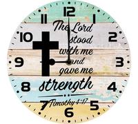 Vdenvileye The Lord is My Strength Clock 25cm Bible Verse Wall Clock Religious Quotes Art Decor Christian Inspirational Sayings for Bedroom Living Room