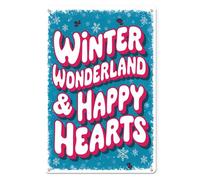 Vdenvileye Tin Sign Winter Wonderland Happy Hearts Aluminum Signs for Living Room Bedroom Bar Cafe Yard Garden Office Wall Decor 12×8 Inch