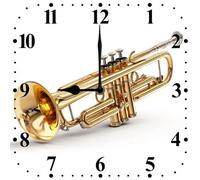 Vdenvileye Trumpet Clock 25cm Wooden Square Modern Minimalist Wall Clock Silent No Tick Battery Powered for Bedroom Kitchen Bathroom Living Room or as a Gift for Music Lovers