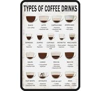 Vdenvileye Vintage Coffee Bar Decor Coffee Menu Knowledge Metal Sign Aluminum Art Wall Decor Retro Poster Cafe Sign for Living Room Kitchen Home Gift 30x40cm