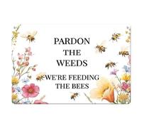 Vdenvileye Vintage Garden Decor Patio Outdoor Wall Decor Pardon The Weeds We're Feeding The Bees Wildflowers Aluminum Signs Summer Garden Decor Yard Sign Outdoor Decor 12x16inch