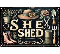 Vdenvileye Vintage Garden Metal Signs She Shed Sign Retro Rustic Outside Poster Sign Gardening Lover Gifts Fence Decoration Wall Art Aluminium Decor 20x30cm