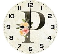 Vdenvileye Vintage Monogram Letter Q Wood Wall Clocks Flower Frameless Battery Operated Silent Quartz 25cm Alphabet Letters Shabby Chic Clock for Living Room Office Home Kitchen Bathroom