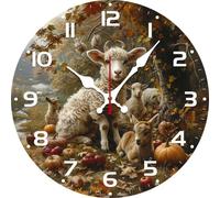 Vdenvileye Wall Clock 12 Inch Non-Ticking Clocks Sheep Goats Field With Pumpkins Round Wall Hanging Clock Battery Operated for Bedroom Living Room Kitchen Office