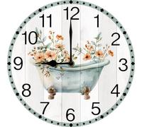 Vdenvileye Wall Clock Bathtub With Flowers Rustic Country Silent Non-Ticking 10 Inch Round Wood Clocks for Living Room Kitchen Bedroom Bathroom Office Home School Decor