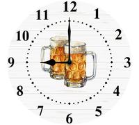 Vdenvileye Wall Clock Beer Cheers Rustic Country Silent Non-Ticking 10 Inch Round Wood Clocks for Living Room Kitchen Bedroom Bathroom Office Home School Decor