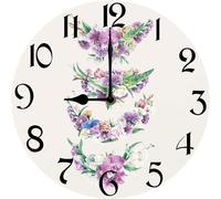 Vdenvileye Wall Clock,Purple Flower Bouquet Kitchen Decor and Accessories, Decorative Battery Operated Clocks for Living Room Bedroom Bathroom Farmhouse, 10 Inch