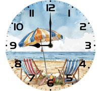 Vdenvileye Wall Clock Summer Beach Rustic Country Silent Non-Ticking 10 Inch Round Wood Clocks for Living Room Kitchen Bedroom Bathroom Office Home School Decor