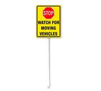 Vdenvileye Watch For Moving Vehicles Yard Sign with Stake 11.5x15cm Rustproof Aluminum Lawn Decorations Road Safety Sign for Outdoor Road Street Garden