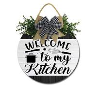 Vdenvileye Welcome to My Kitchen Signs 30cm Wooden Round Garland Farmhouse Decor for Kitchen Restaurant Coffee Shop