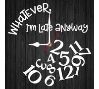 Vdenvileye Whatever, I'm Always Late Wall Clock 25cm Wooden Square Retro Clock Silent Non-tick Battery Powered for Bedroom Kitchen Living Room Bathroom (Black)