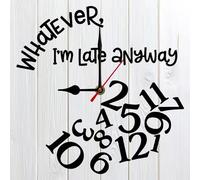 Vdenvileye Whatever, I'm Always Late Wall Clock 25cm Wooden Square Retro Clock Silent Non-tick Battery Powered for Bedroom Kitchen Living Room Bathroom (White)