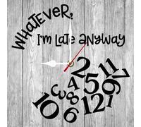 Vdenvileye Whatever, I'm Always Late Wall Clock 25cm Wooden Square Retro Clock Silent Non-tick Battery Powered for Bedroom Kitchen Living Room Bathroom (Grey)