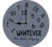 Vdenvileye Whatever Wall Clock Silent Non Ticking I'm Late Anyway Wooden Clocks 10 Inch,Round Farmhouse Clock, Rustic Clocks Decor for Home Kitchen Office