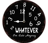 Vdenvileye Whatever Wall Clock Silent Non Ticking I'm Late Anyway Wooden Clocks 10 Inch,Round Farmhouse Clock, Rustic Clocks Decor for Home Kitchen Office