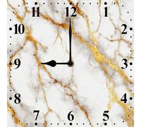 Vdenvileye White and Gold Marble Patterned Wall Clock 25cm Square Wooden Modern Minimalist Clock Silent Non-tickling Battery Powered for Farmhouse Bedroom Bathroom Living Room Kitchen Wall Decoration