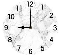 Vdenvileye White Marble Clock 25cm Wooden Round Clock Living Room Decoration Silent Non-ticking Battery Operated for Kitchen Living Room Bathroom