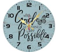 Vdenvileye With God All Things are Possible Christian Wall Clock Religious Bible Verse Wall Hanging Gift for Her Housewarming Gifts 25x25 CM Silent Non Ticking Battery Operated