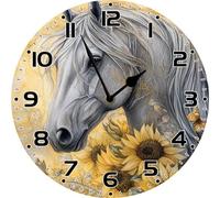 Vdenvileye Wooden Horse Wall Clock Silent Non-Ticking Round Wooden Wall Clocks Battery Operated Quartz Analog Clock for Bedroom Bathroom Kitchen Room Decor Housewarming Gift 25cm