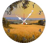 Vdenvileye Yellow Wheat Field Sunset Wall Clocks Battery Operated Silent Non-Ticking,Vintage Round Clock Decorative for Home Kitchen Office,4 sets of DIY pointers(10 Inch)