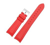VDFNGFD Compatible With 22mm Natural Rubber Silicone Rubber Watch Strap Compatible With Tudor Biwan GMT Curved End Pin/Folding Buckle Black Blue Red Wristband(Red-silver)
