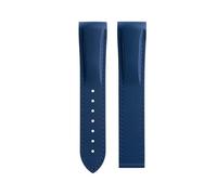 VDFNGFD Fluororubber Rubber Watchband 19 20 21 22mm Compatible With Longines HydroConquest L3 GMT Pioneer Zulu Time Watch Band Bracelets(Blue Blue Line,22-20mm,Silver Round Buckle)