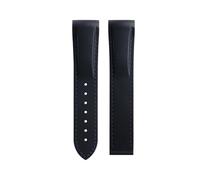 VDFNGFD Fluororubber Rubber Watchband 19 20 21 22mm Compatible With Longines HydroConquest L3 GMT Pioneer Zulu Time Watch Band Bracelets(Black Blue Line,19-18mm,Black Round Buckle)