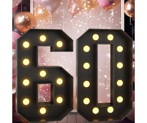 Vdhfgso 4FT Marquee Light Up Numbers 3 Giant Black Marquee Numbers for 3th Birthday Decor Large Mosaic Numbers Pre-cut Foam Boad DIY Numbers Party Anniversary Decorations(Number 60,4FT)