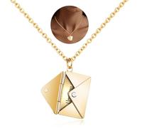 VDKIDKT Envelope Locket Necklace for Women Men - Love Letter Necklace With Secret Message - Love You Gift, Gold Plated, No Gemstone