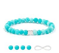 VDKIDKT Natural 6mm Amazonite Gemstone Bracelet with Heart, Protection Healing Crystal Bracelet, Talisman Charm Lucky Gift (Amazonite)