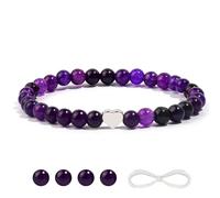 VDKIDKT Natural 6mm Amethyst Gemstone Bracelet with Heart, Protection Healing Crystal Bracelet, Talisman Charm Lucky Gift (Amethyst)