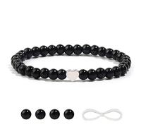 VDKIDKT Natural 6mm Black Obsidian Gemstone Bracelet with Heart, Protection Healing Crystal Bracelet, Talisman Charm Lucky Gift (Black Obsidian)