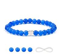 VDKIDKT Natural 6mm Blue Jade Gemstone Bracelet with Heart, Protection Healing Crystal Bracelet, Talisman Charm Lucky Gift (Blue Jade)