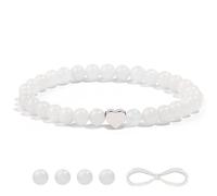 VDKIDKT Natural 6mm White Jade Gemstone Bracelet with Heart, Protection Healing Crystal Bracelet, Talisman Charm Lucky Gift (White Jade)