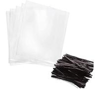 VDL Pack of 100 Cello Treat Bags with Metallic Twist Ties, 3 x 5 Inch Cellophane Sweet Bags for Gift, Party Favour, Candies, Chocolates, Wax Melts (Metallic Black)