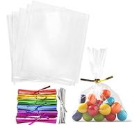 VDL Pack of 100 Cello Treat Bags with Metallic Twist Ties, 5 x 7 Inch Cellophane Sweet Bags for Gift, Party Favour, Candies, Chocolates, Wax Melts (Metallic Red)
