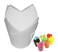VDL Pack of 100 Tulip Muffin Cases for Baking, 5cm Diameter Non-Stick Paper Cupcake Wraps Cups (White)
