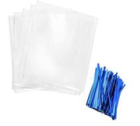 VDL Pack of 25 Cello Treat Bags with Metallic Twist Ties, 3 x 5 Inch Cellophane Sweet Bags for Gift, Party Favour, Candies, Chocolates, Wax Melts (Metallic Blue)