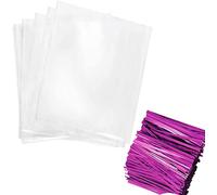 VDL Pack of 25 Cello Treat Bags with Metallic Twist Ties, 3 x 5 Inch Cellophane Sweet Bags for Gift, Party Favour, Candies, Chocolates, Wax Melts (Metallic Dark Pink)