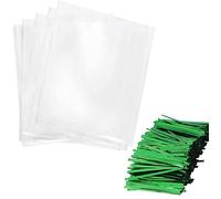 VDL Pack of 25 Cello Treat Bags with Metallic Twist Ties, 3 x 5 Inch Cellophane Sweet Bags for Gift, Party Favour, Candies, Chocolates, Wax Melts (Metallic Green)