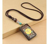 VDLLQYN, Retro Nepal Tibet Thangka Handmade Ebony Necklace Big Day Tathagata Yellow Caishen National Style Pendants Hanging Gift, Thangka Pendant Necklace(5)