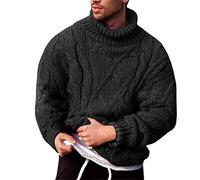 Vdnerjg Men's Thermal Turtleneck Sweater Long Sleeve Cable Knit Casual Chunky Pullover Jumper, Black, Large