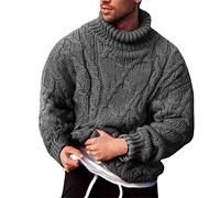 Vdnerjg Men's Thermal Turtleneck Sweater Long Sleeve Cable Knit Casual Chunky Pullover Jumper, Grey, XL