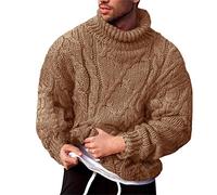 Vdnerjg Men's Thermal Turtleneck Sweater Long Sleeve Cable Knit Casual Chunky Pullover Jumper, Khaki, 3X-Large