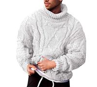 Vdnerjg Men's Thermal Turtleneck Sweater Long Sleeve Cable Knit Casual Chunky Pullover Jumper, White, Large