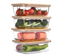 Vdomus Glass Food Storage Containers with Bamboo Lids 36.0oz/1.0L - Stackable Meal Prep Container - Airtight Glass Food Containers - Microwave, Dishwasher Safe - Reusable Lunchbox (Pack of 4)